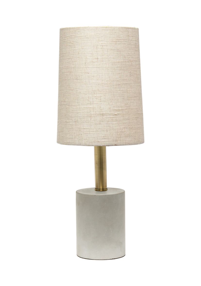 Antique Brass Concrete Table Lamp with Linen Shade