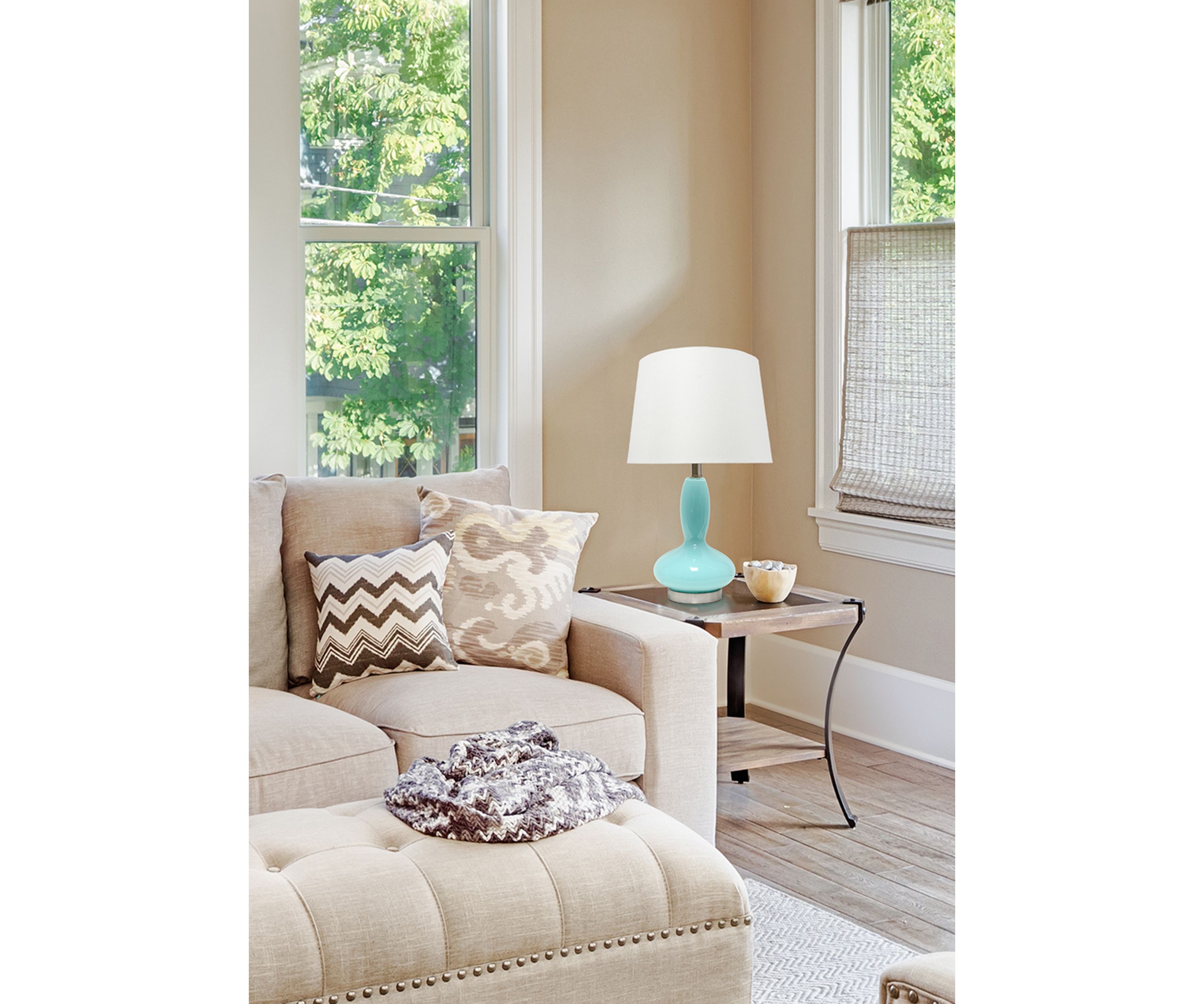Glass Dollop Table Lamp with White Fabric Shade