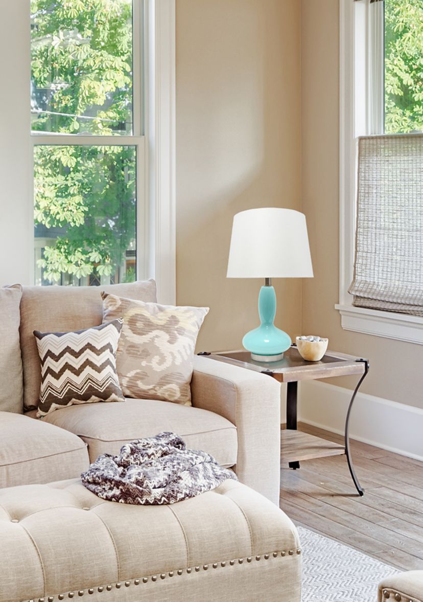 Glass Dollop Table Lamp with White Fabric Shade
