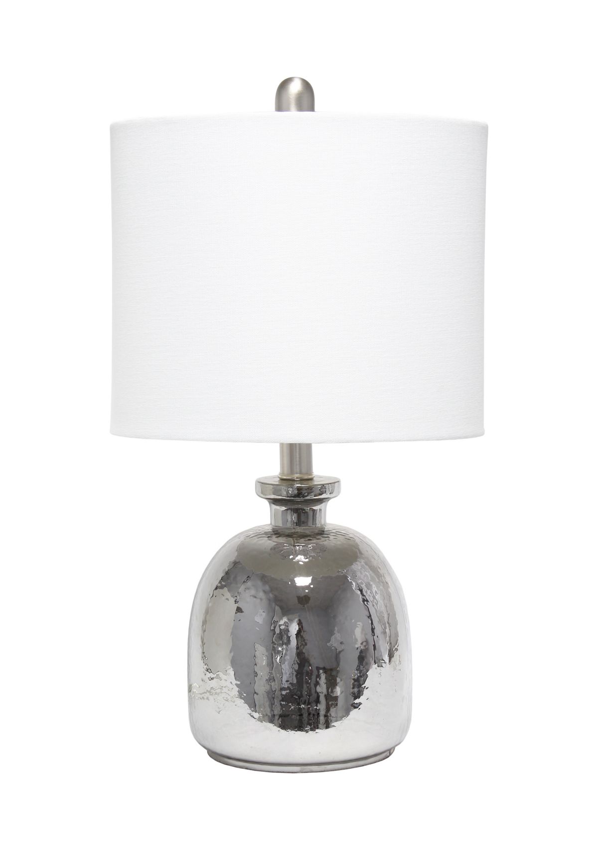 Metallic Gray Hammered Glass Jar Table Lamp with Linen Shade