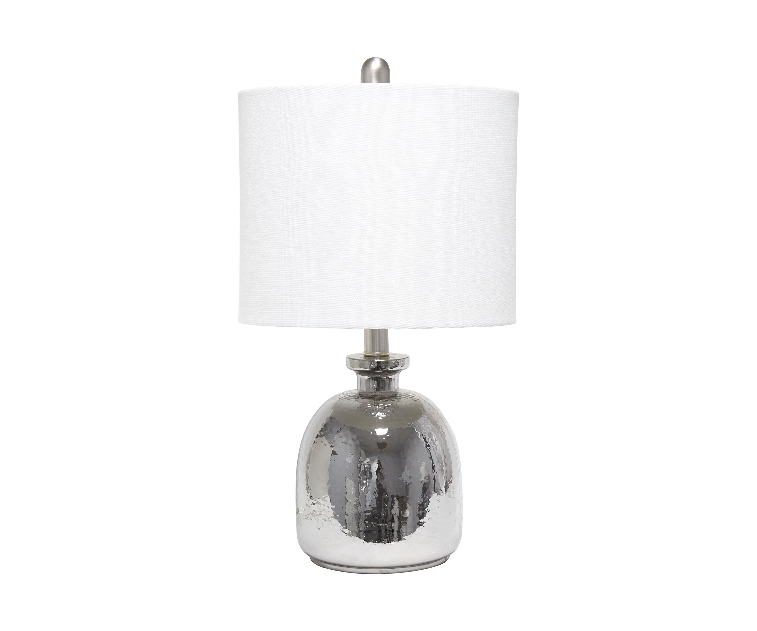 Metallic Gray Hammered Glass Jar Table Lamp with Linen Shade