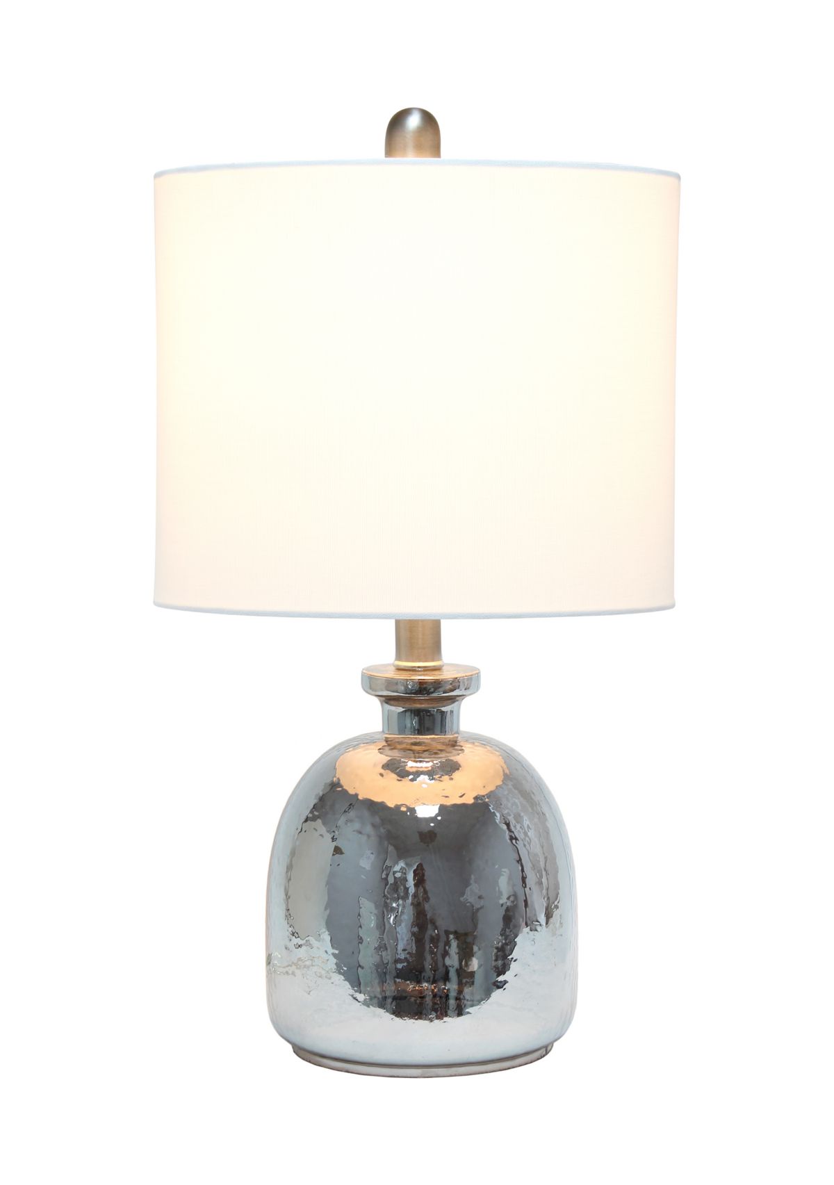 Metallic Gray Hammered Glass Jar Table Lamp with Linen Shade