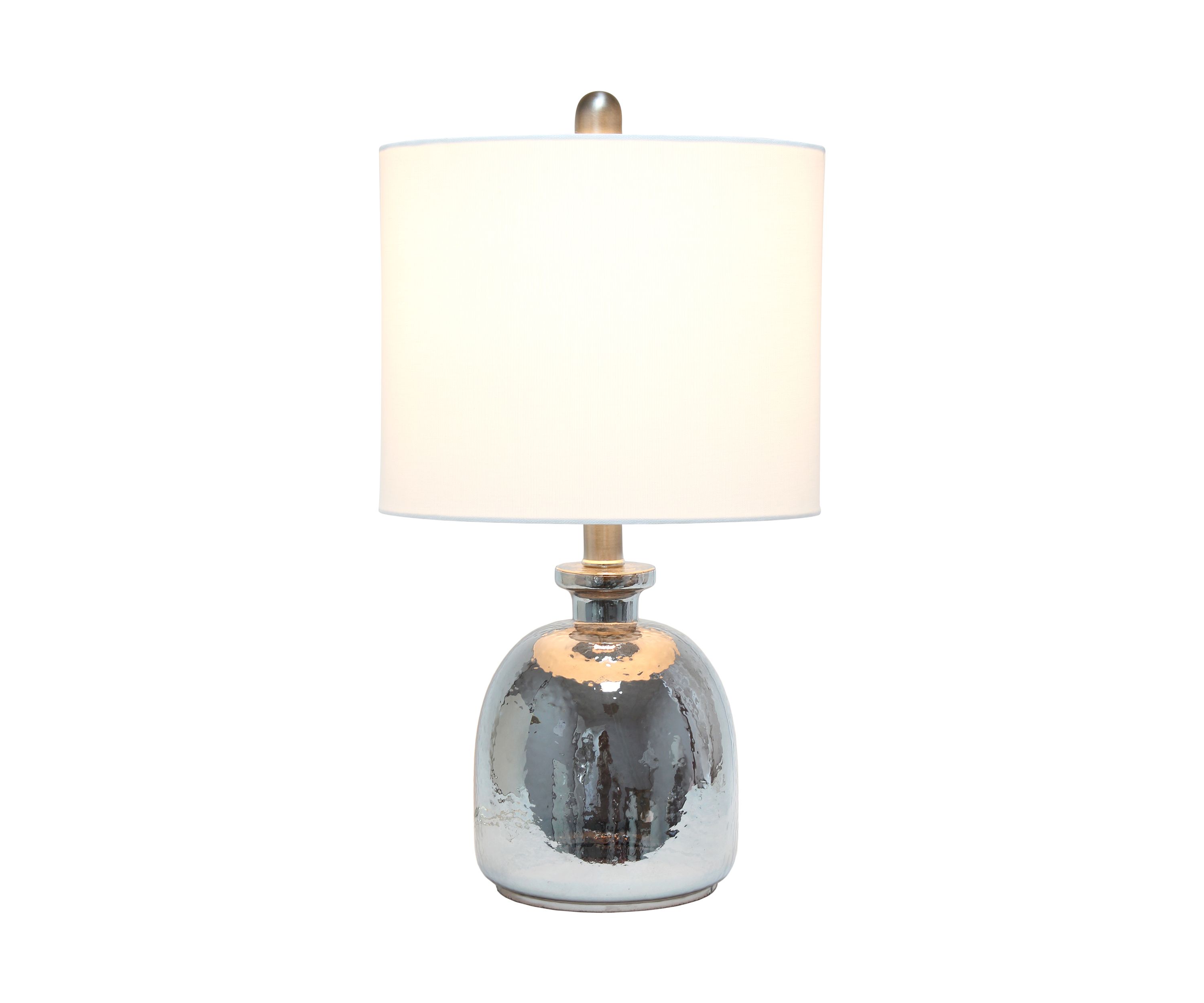 Metallic Gray Hammered Glass Jar Table Lamp with Linen Shade