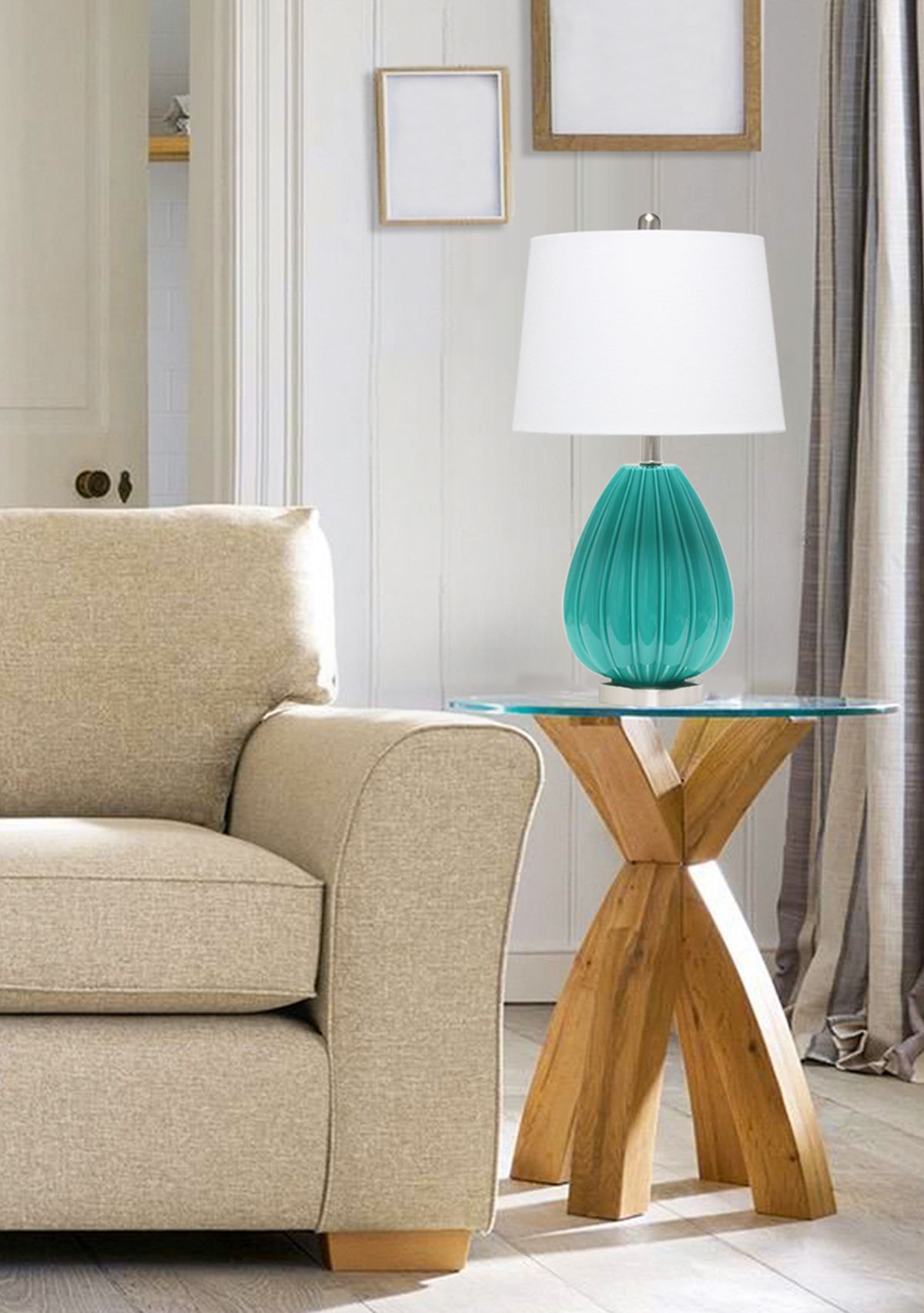 Pleated Table Lamp with White Fabric Shade