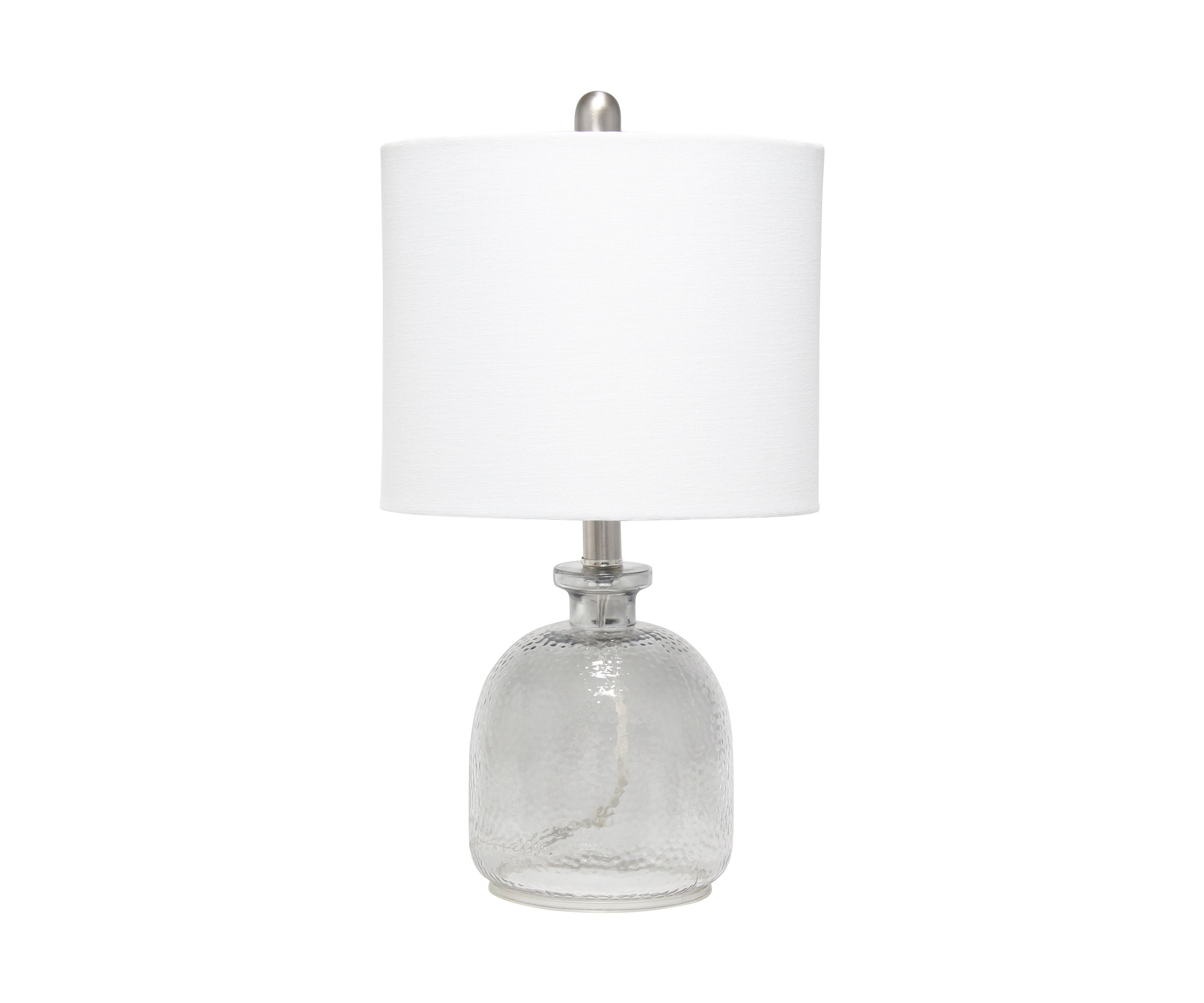Smokey Gray Hammered Glass Jar Table Lamp with Linen Shade