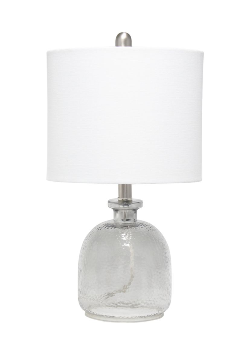 Smokey Gray Hammered Glass Jar Table Lamp with Linen Shade