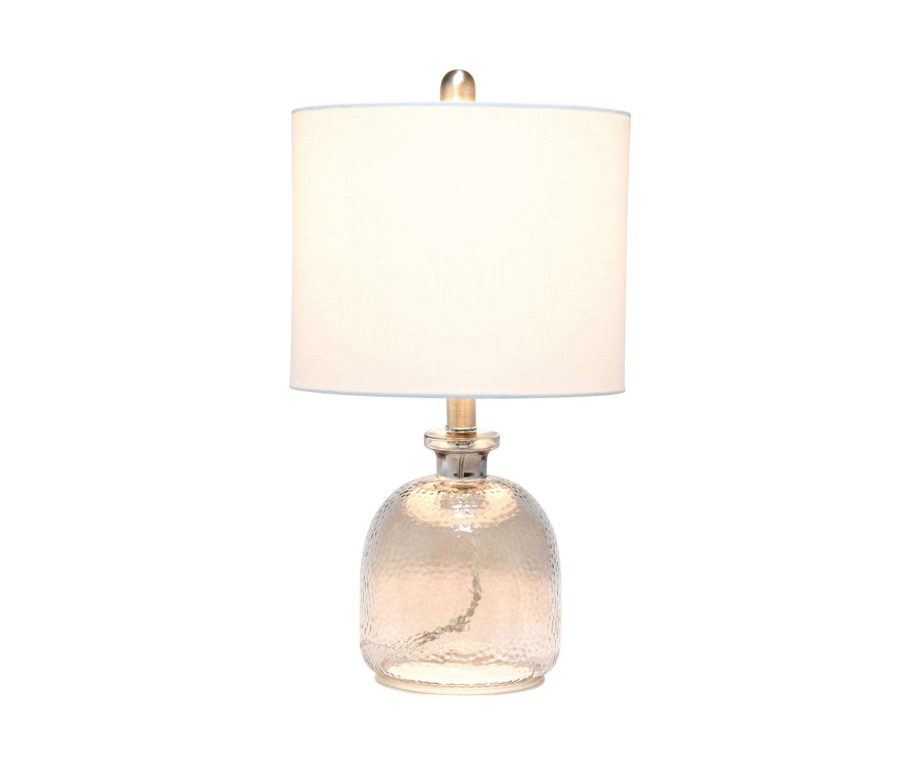 Smokey Gray Hammered Glass Jar Table Lamp with Linen Shade