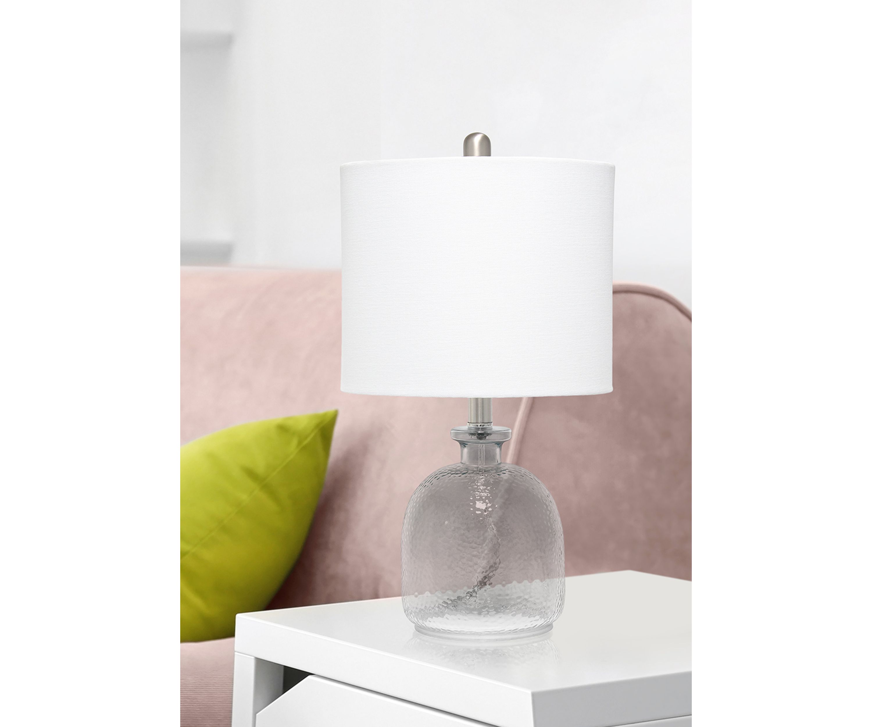 Smokey Gray Hammered Glass Jar Table Lamp with Linen Shade