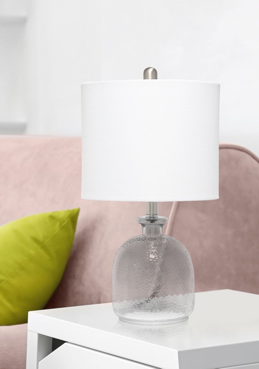 Smokey Gray Hammered Glass Jar Table Lamp with Linen Shade