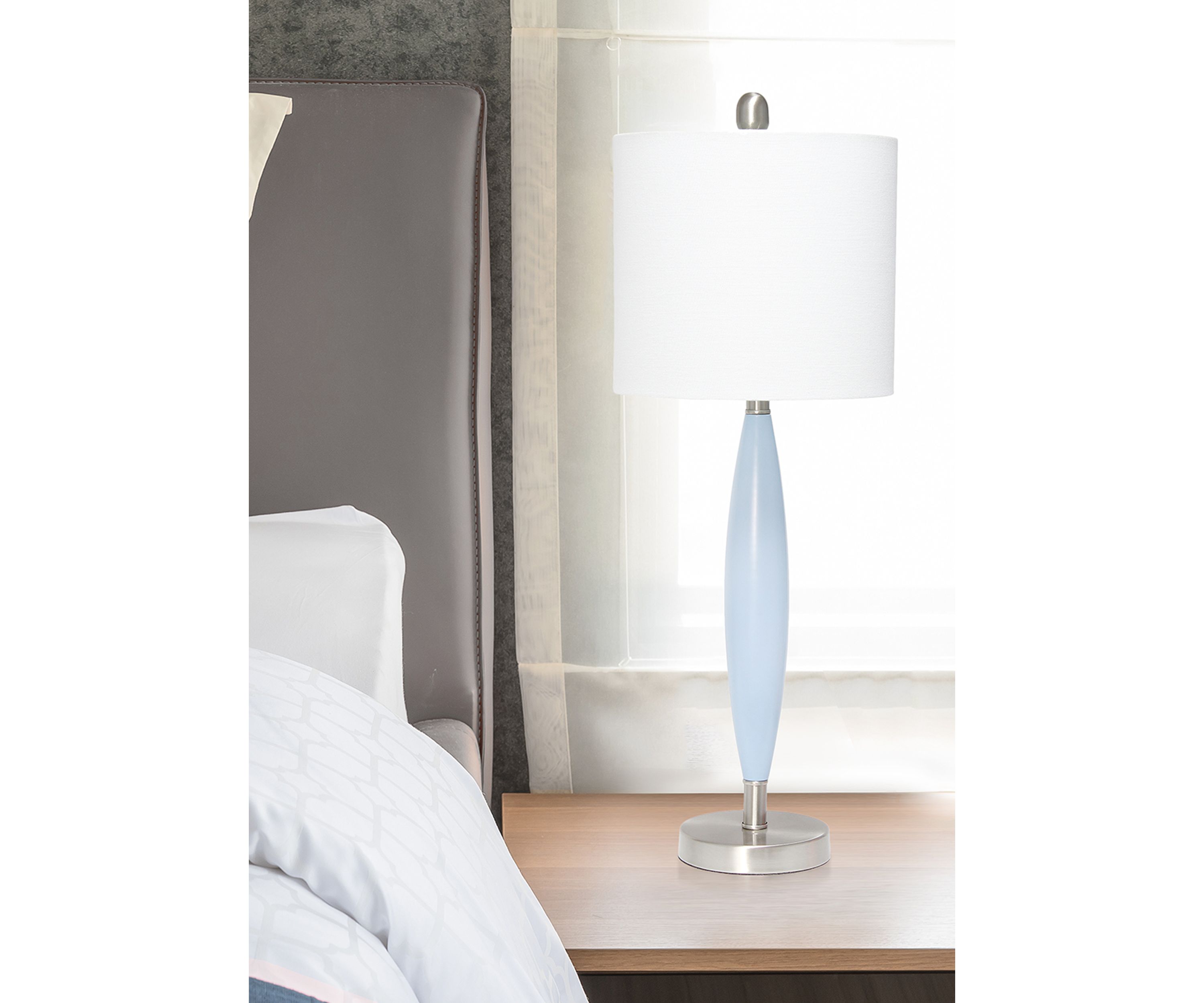 Stylus Table Lamp with White Fabric Shade