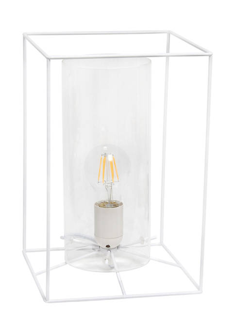 Large Framed Table Lamp with Clear Cylinder Glass Shade