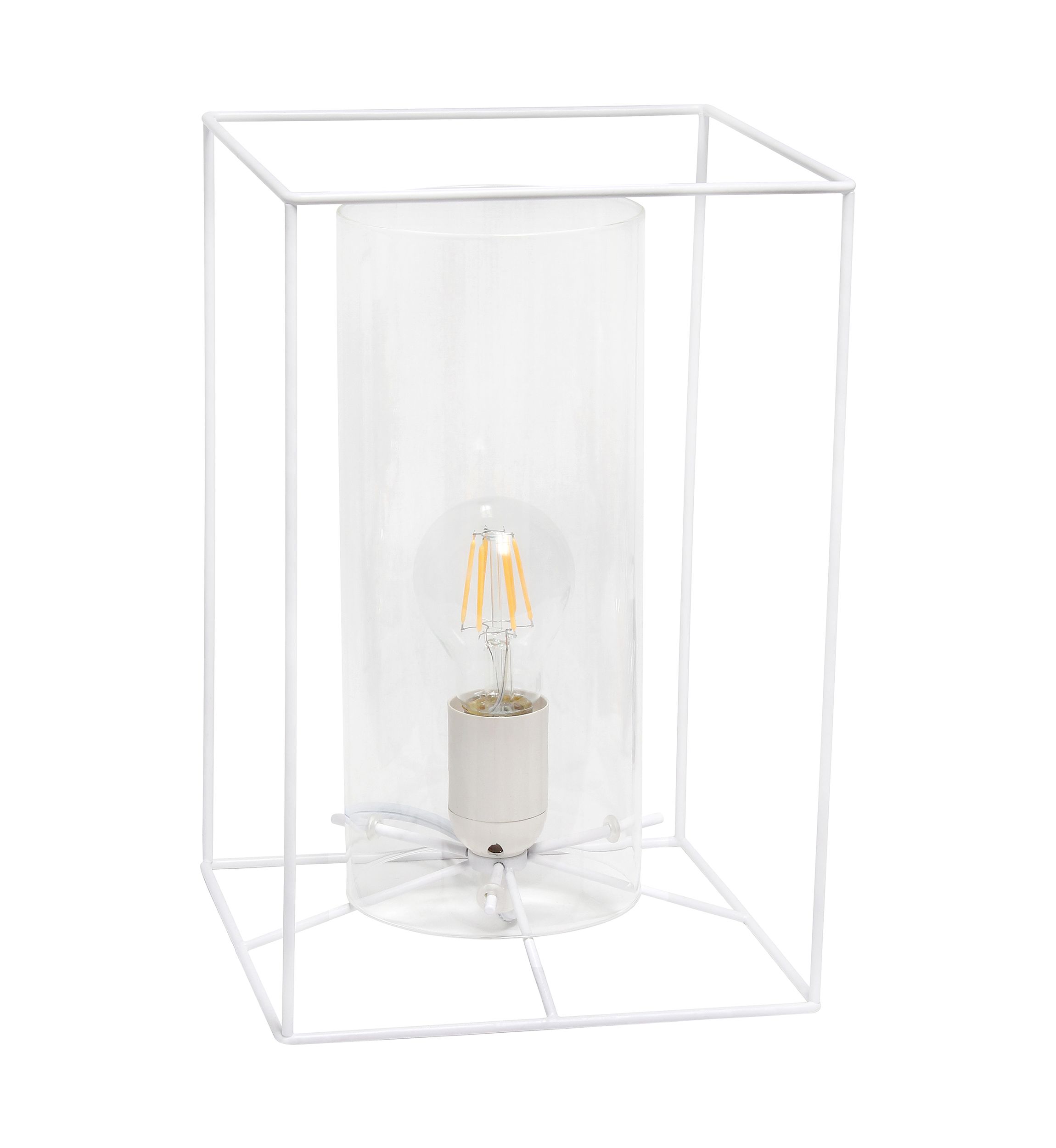 Large Framed Table Lamp with Clear Cylinder Glass Shade