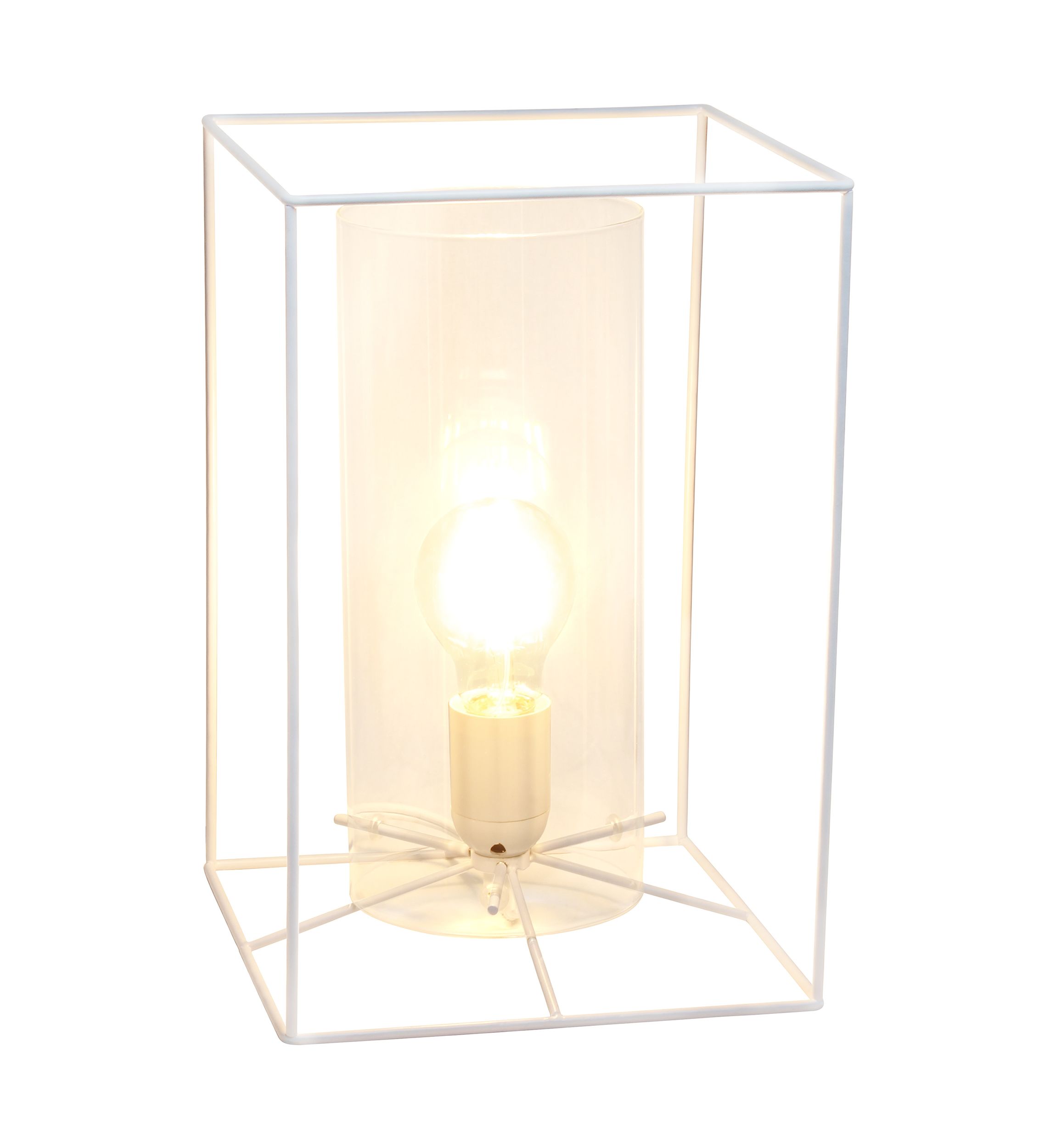 Large Framed Table Lamp with Clear Cylinder Glass Shade