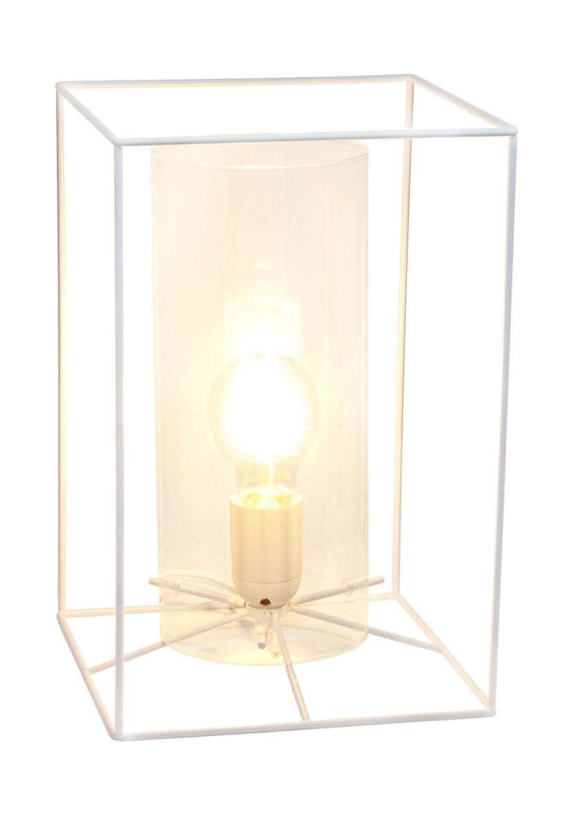 Large Framed Table Lamp with Clear Cylinder Glass Shade
