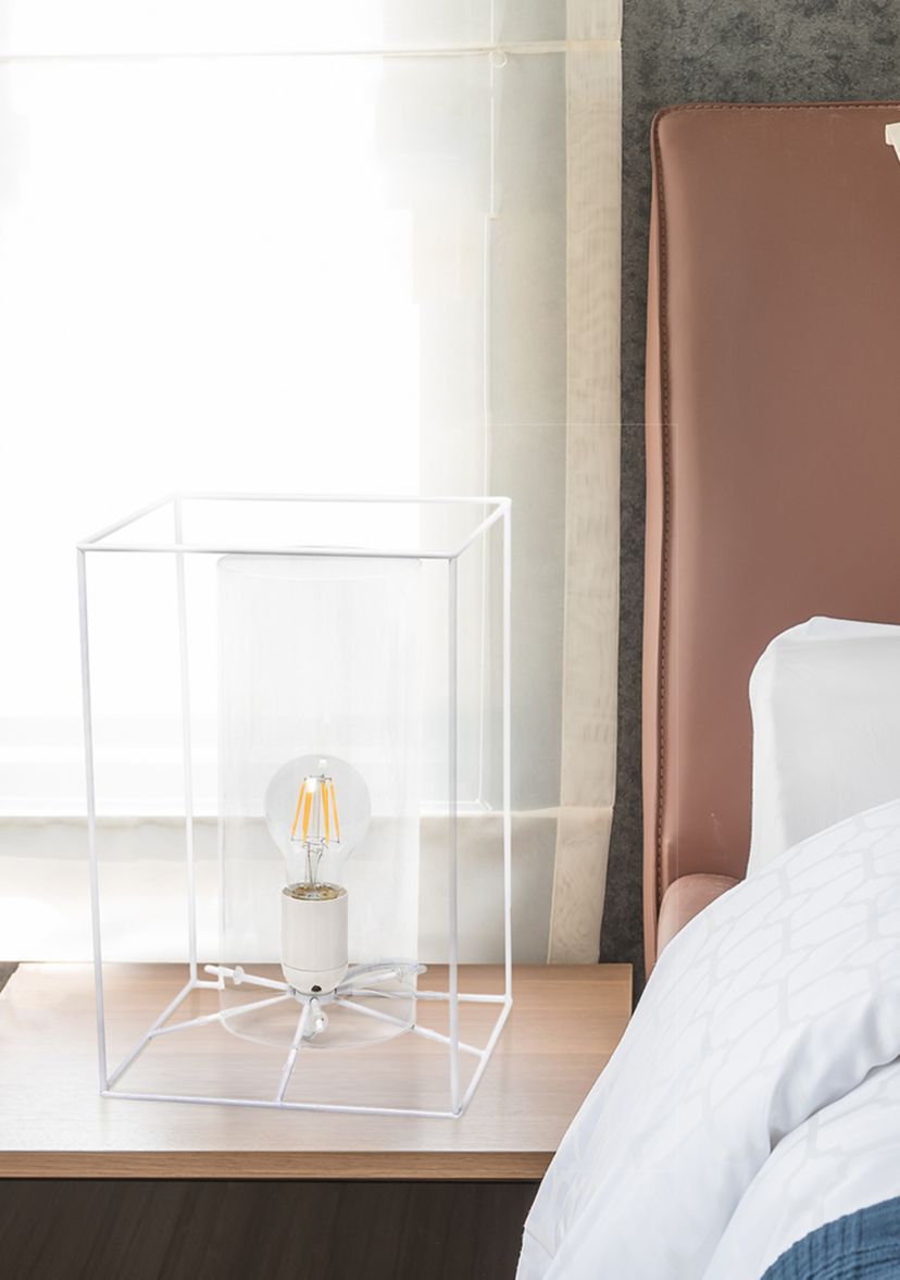 Large Framed Table Lamp with Clear Cylinder Glass Shade