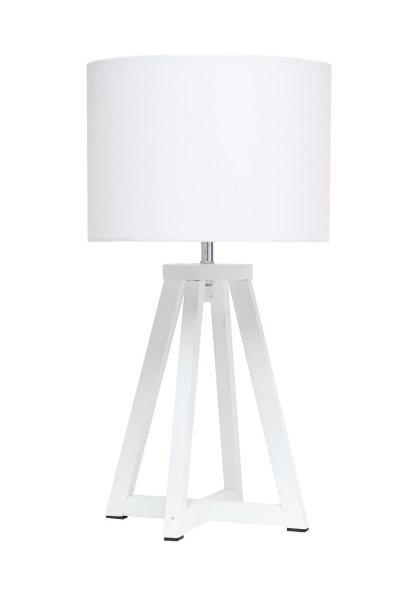 Interlocked Triangular  Wood Table Lamp with Fabric Shade