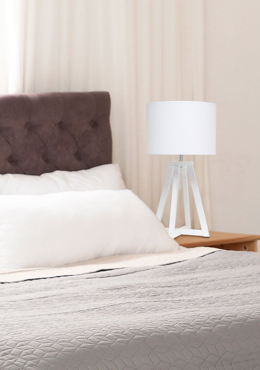 Interlocked Triangular  Wood Table Lamp with Fabric Shade