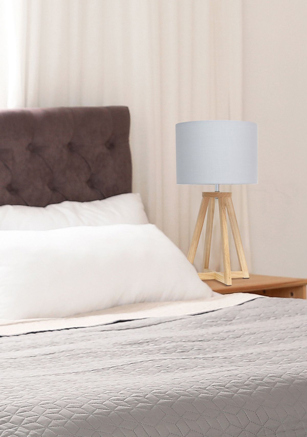 Interlocked Triangular  Wood Table Lamp with Fabric Shade