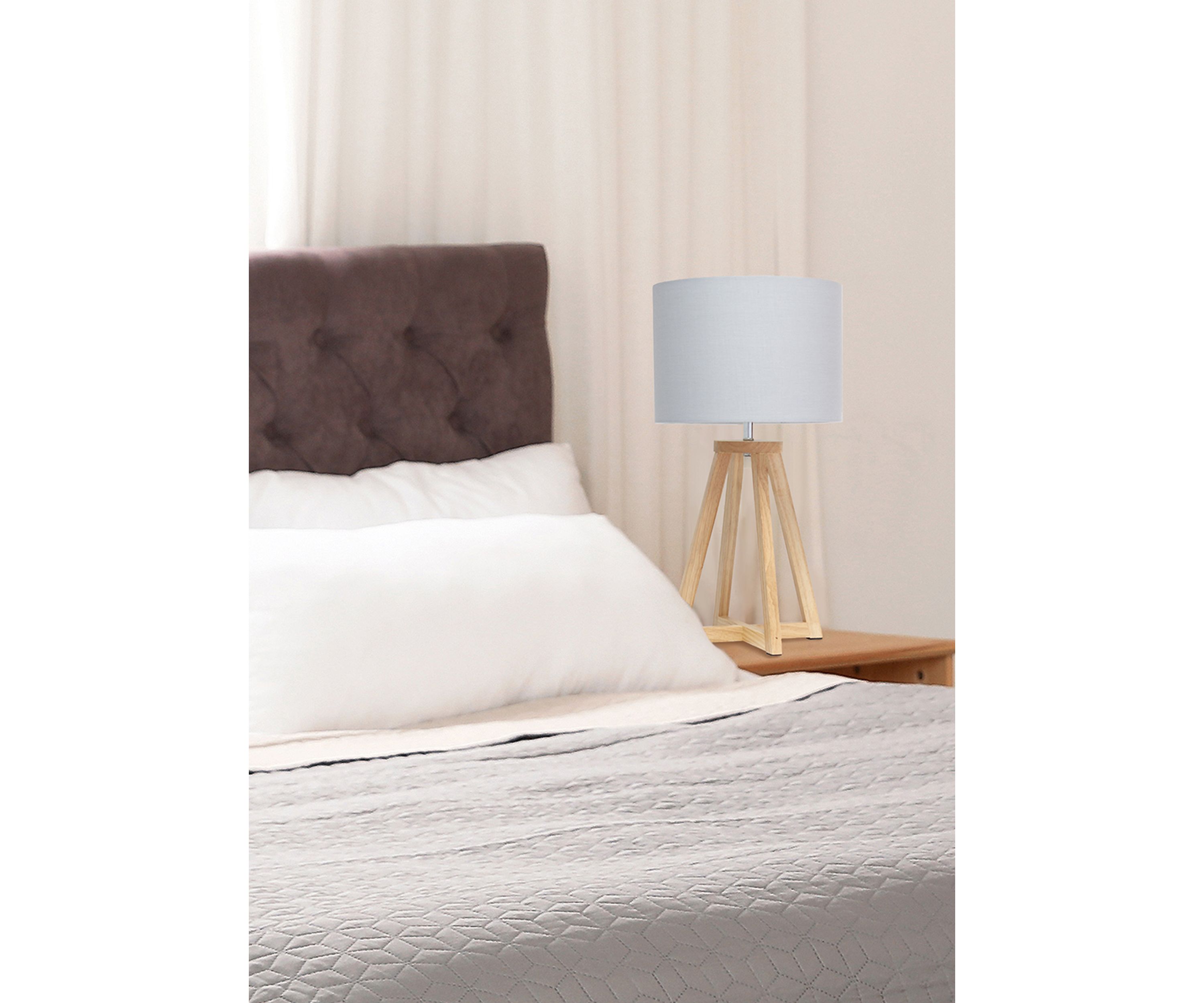 Interlocked Triangular  Wood Table Lamp with Fabric Shade