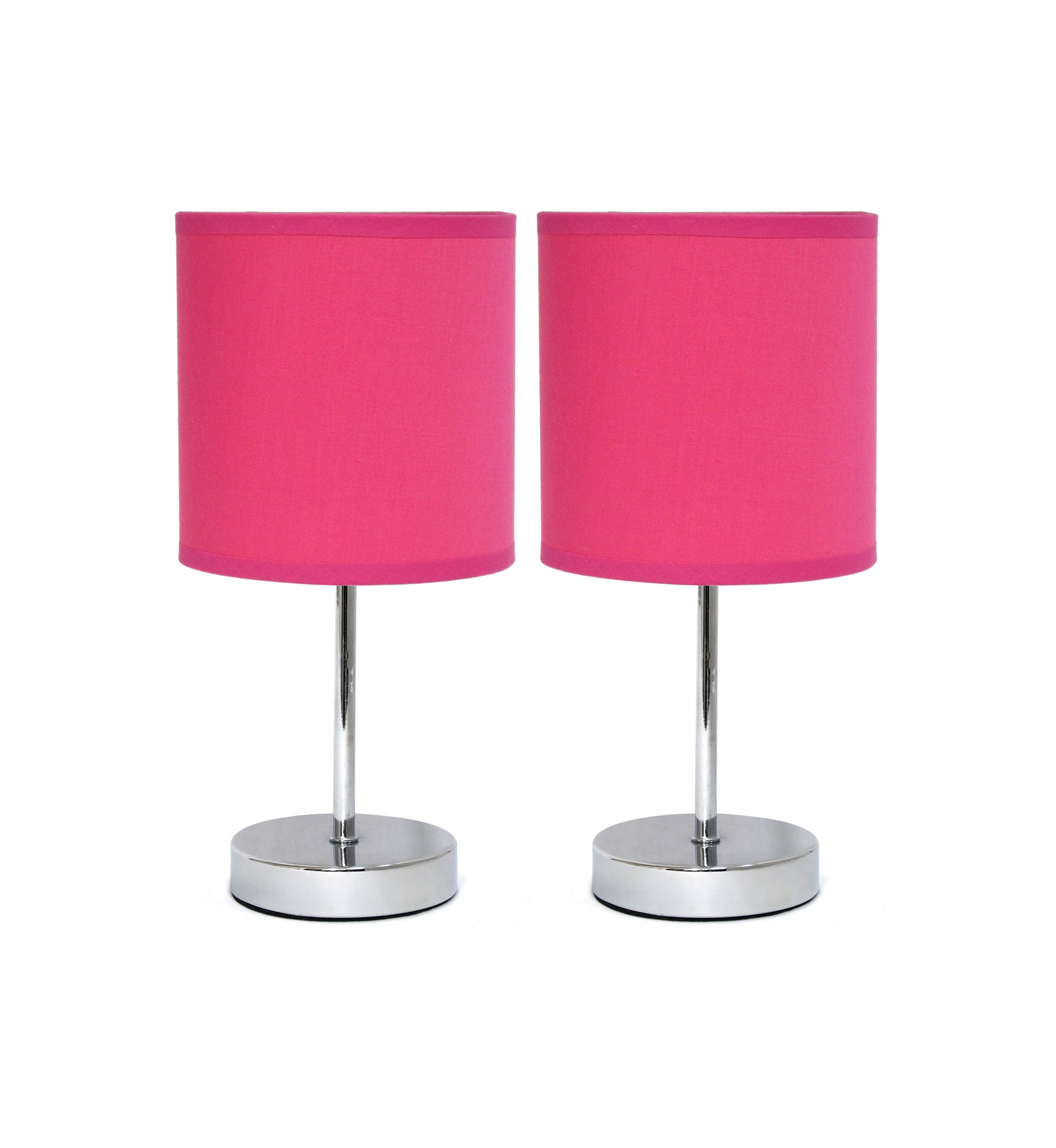 Chrome Mini Basic Table Lamp with Fabric Shade 2 Pack Set
