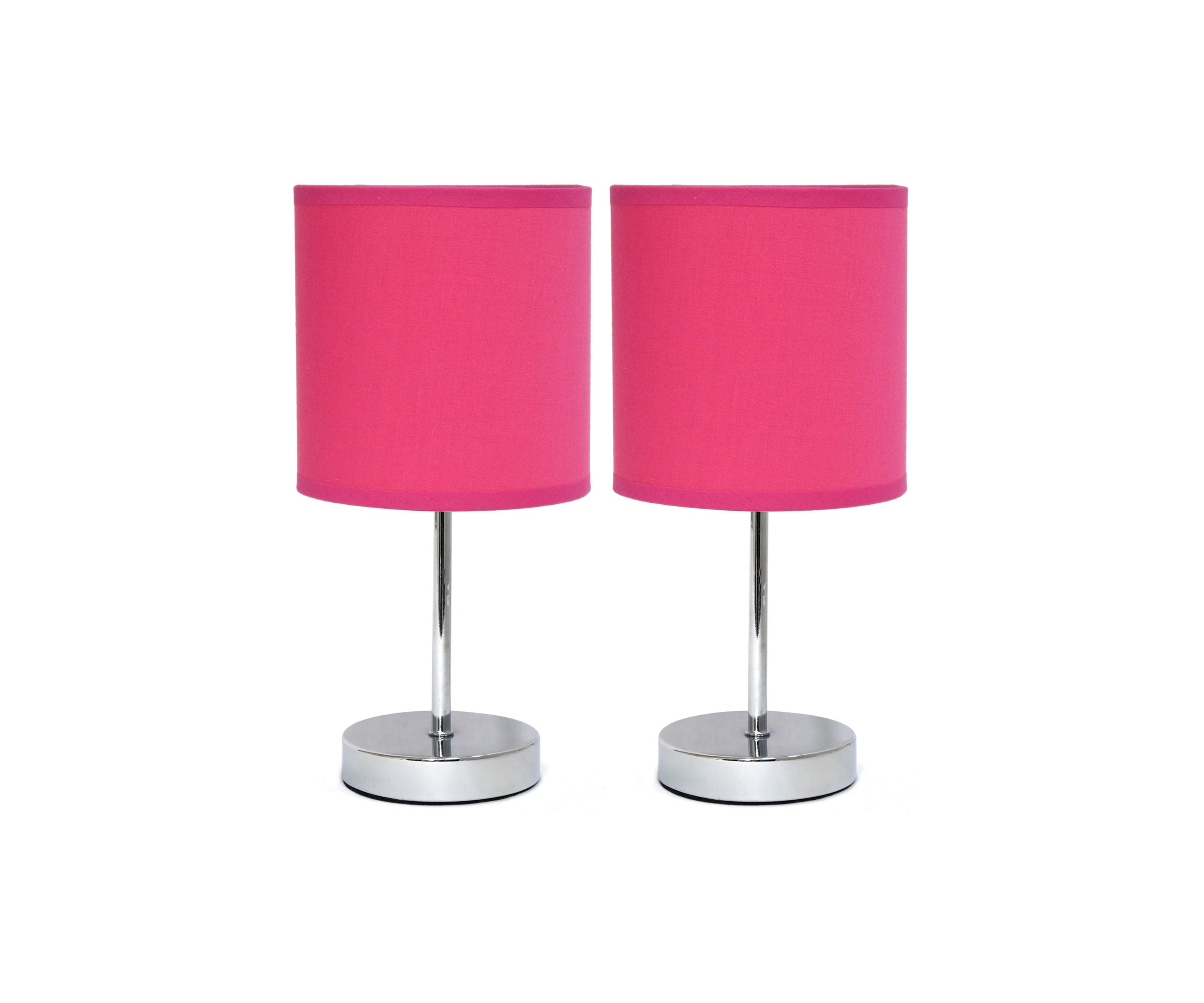 Chrome Mini Basic Table Lamp with Fabric Shade 2 Pack Set
