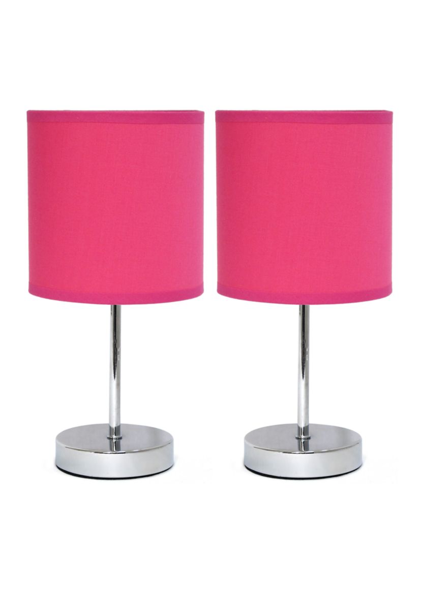 Chrome Mini Basic Table Lamp with Fabric Shade 2 Pack Set