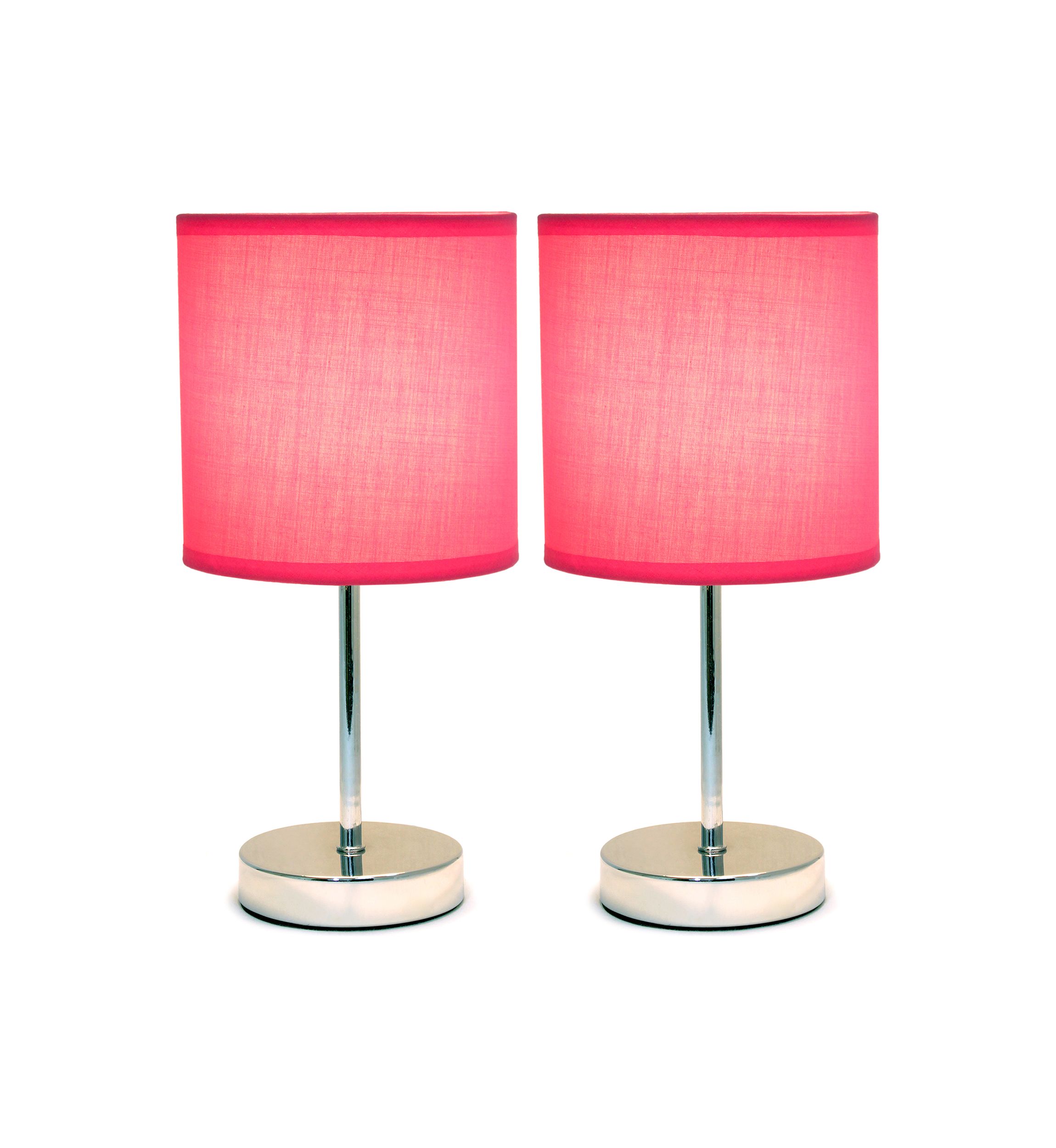 Chrome Mini Basic Table Lamp with Fabric Shade 2 Pack Set