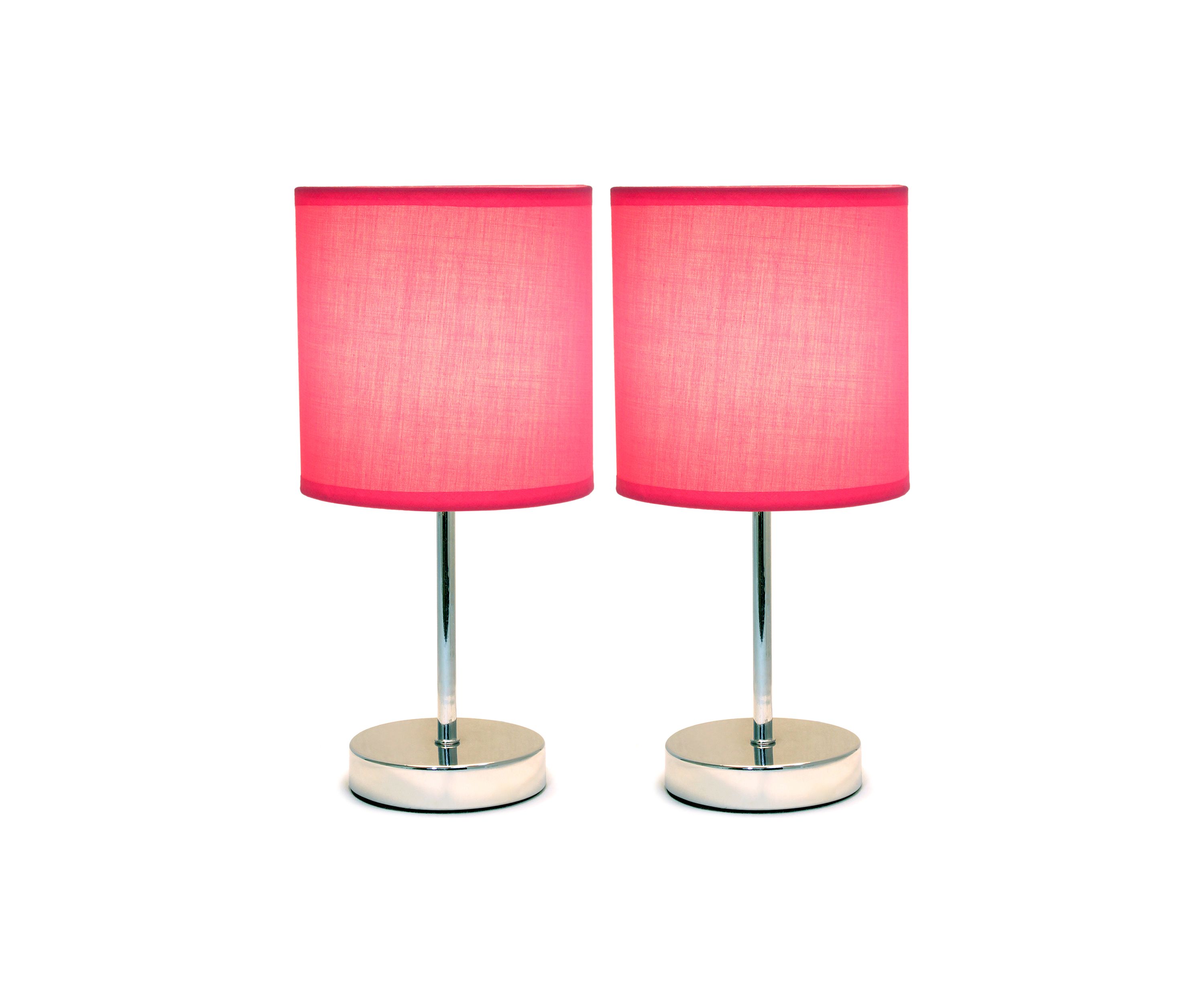 Chrome Mini Basic Table Lamp with Fabric Shade 2 Pack Set