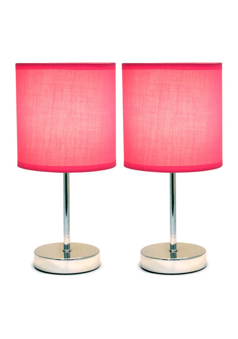 Chrome Mini Basic Table Lamp with Fabric Shade 2 Pack Set