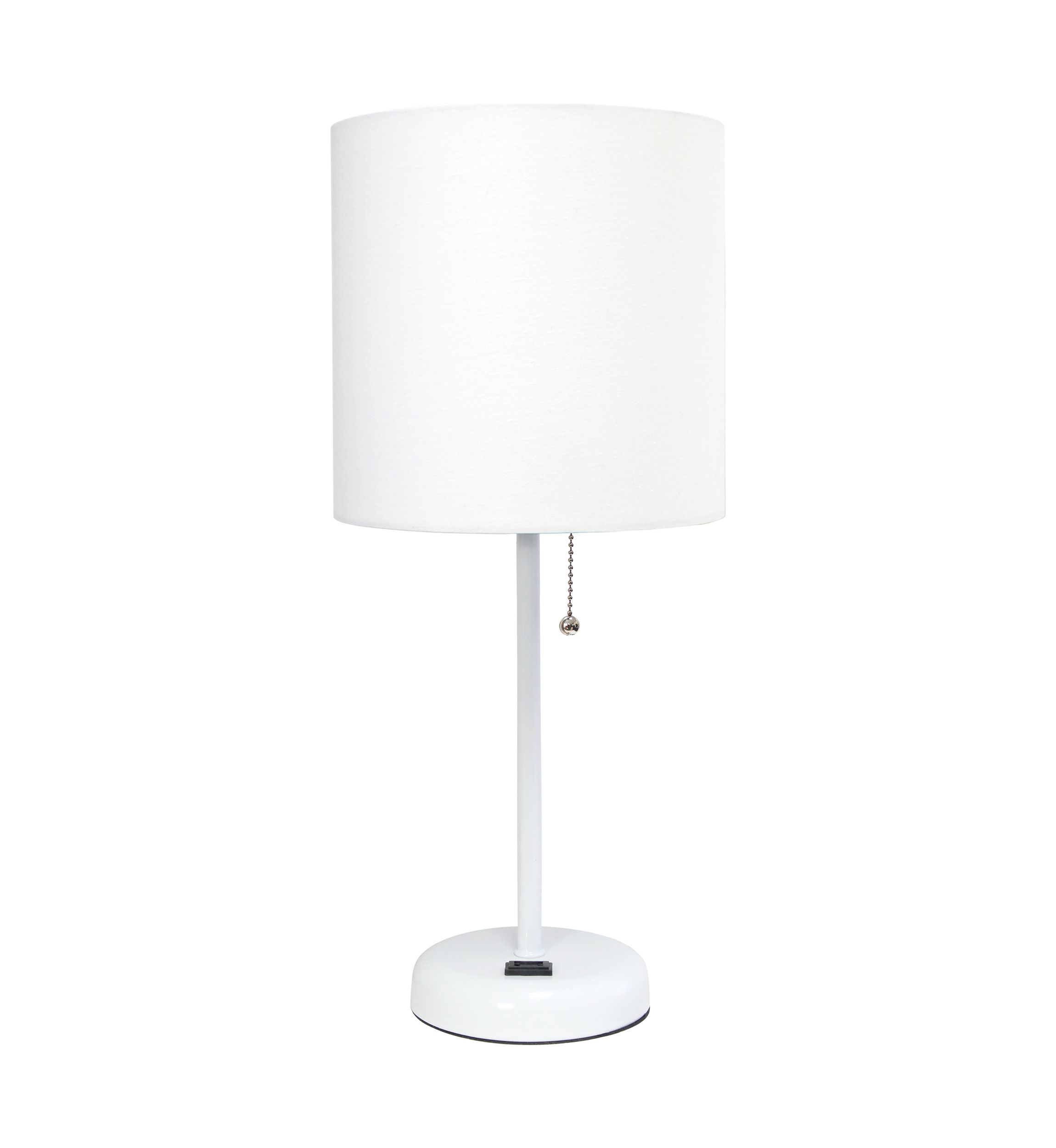 Stick Lamp with Charging Outlet and Fabric Shade