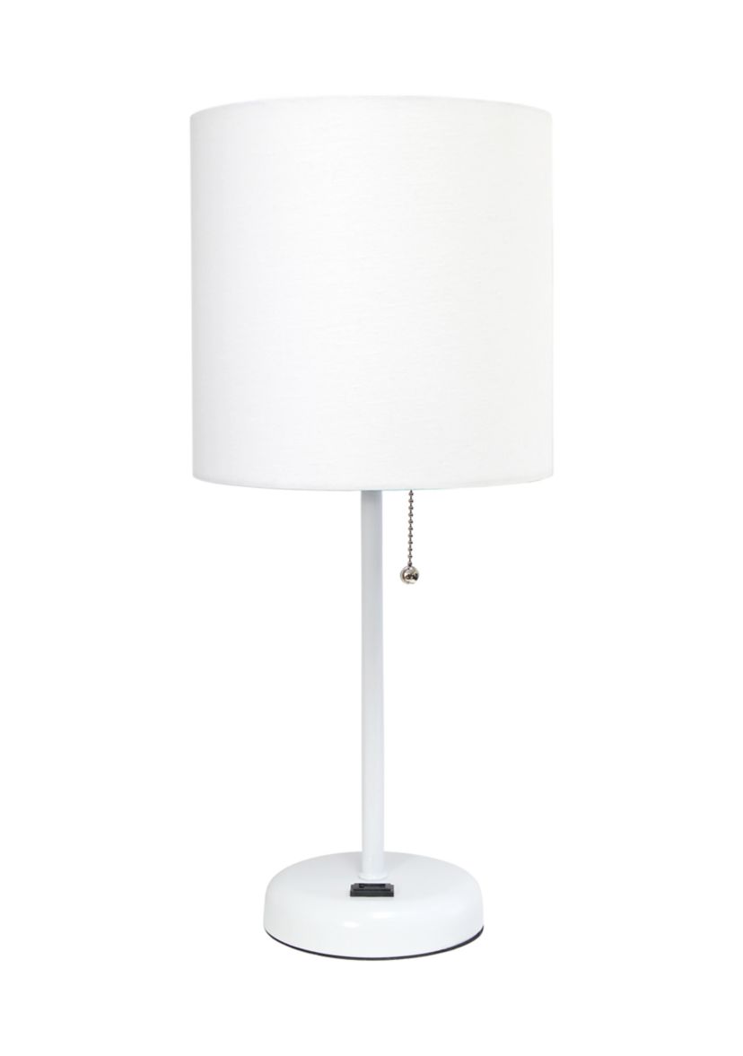 Stick Lamp with Charging Outlet and Fabric Shade