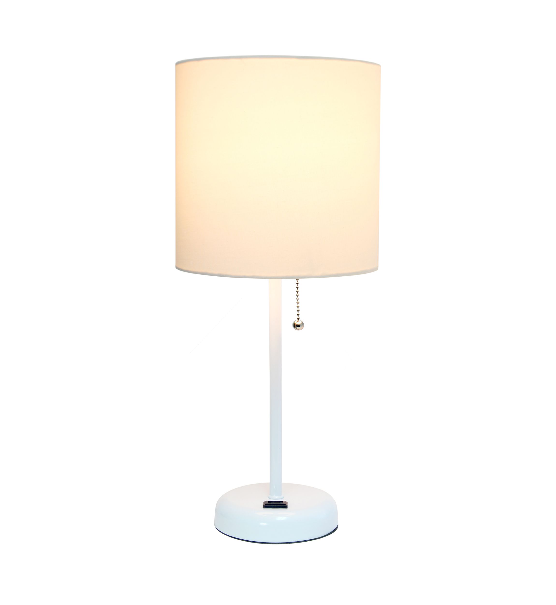 Stick Lamp with Charging Outlet and Fabric Shade