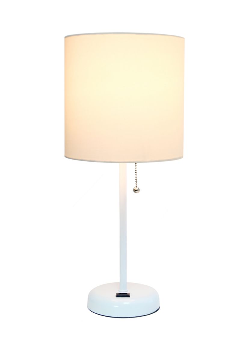 Stick Lamp with Charging Outlet and Fabric Shade