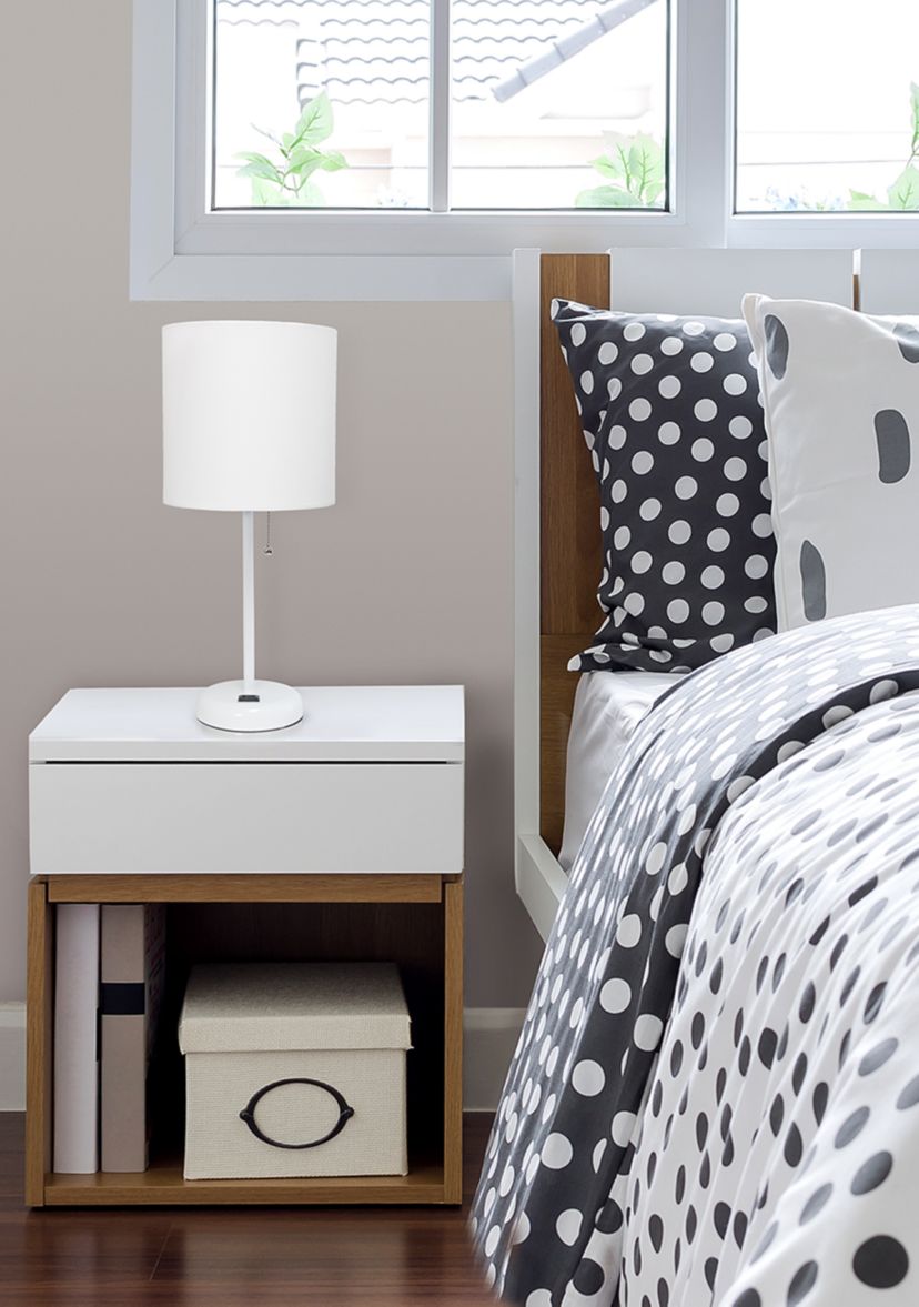 Stick Lamp with Charging Outlet and Fabric Shade