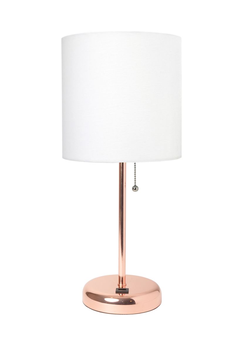 Stick Lamp with USB charging port and Fabric Shade