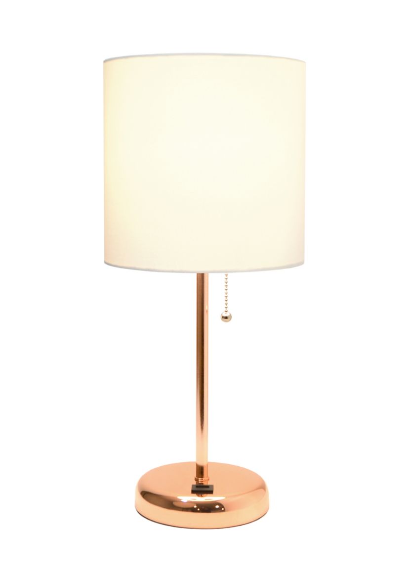 Stick Lamp with USB charging port and Fabric Shade