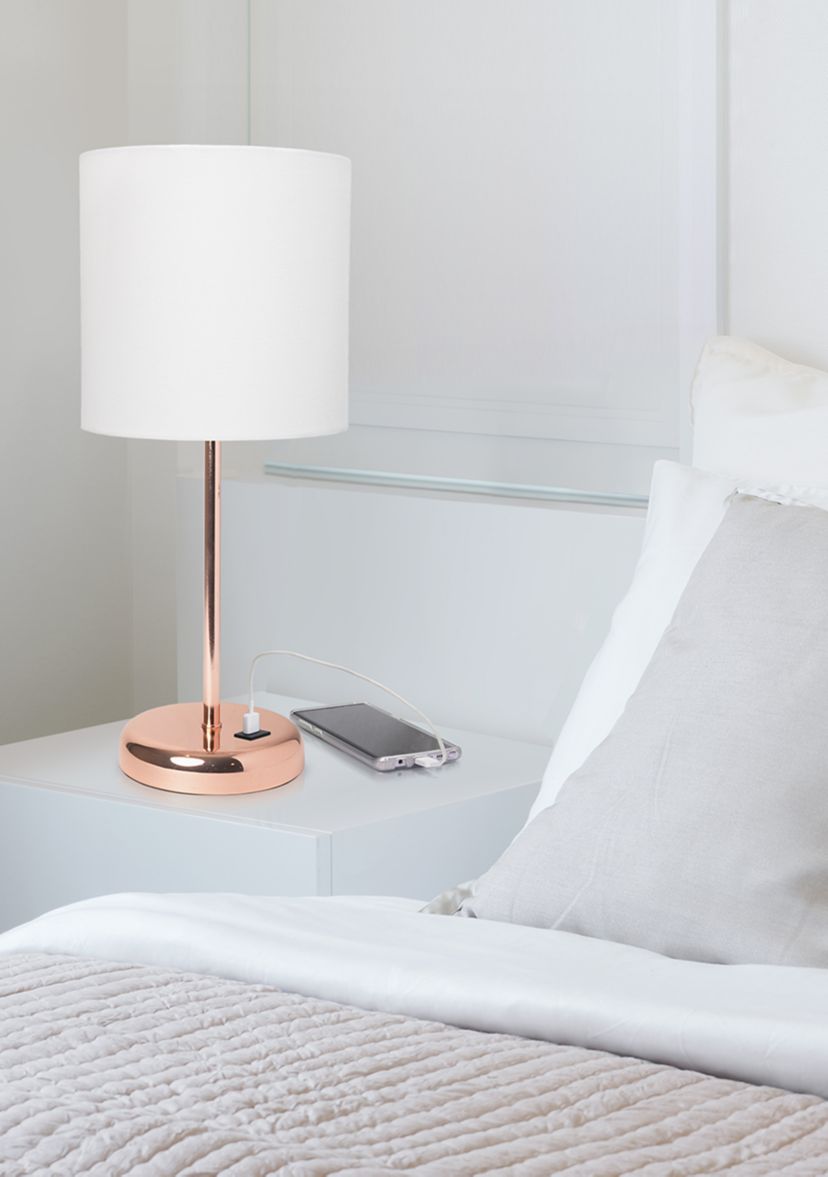 Stick Lamp with USB charging port and Fabric Shade