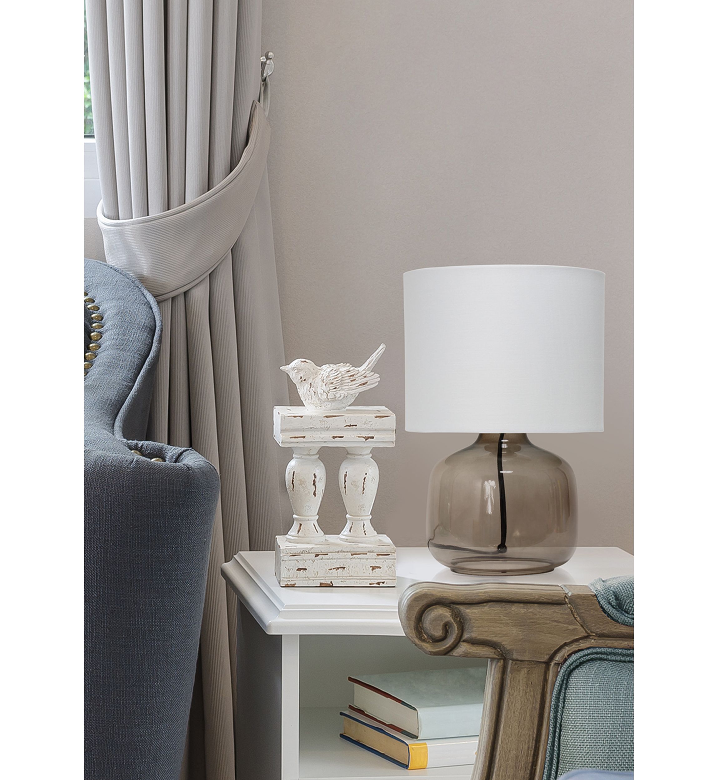Glass Table Lamp with Fabric Shade