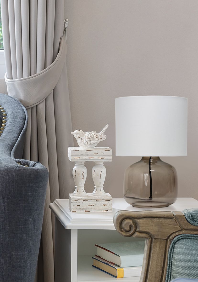 Glass Table Lamp with Fabric Shade