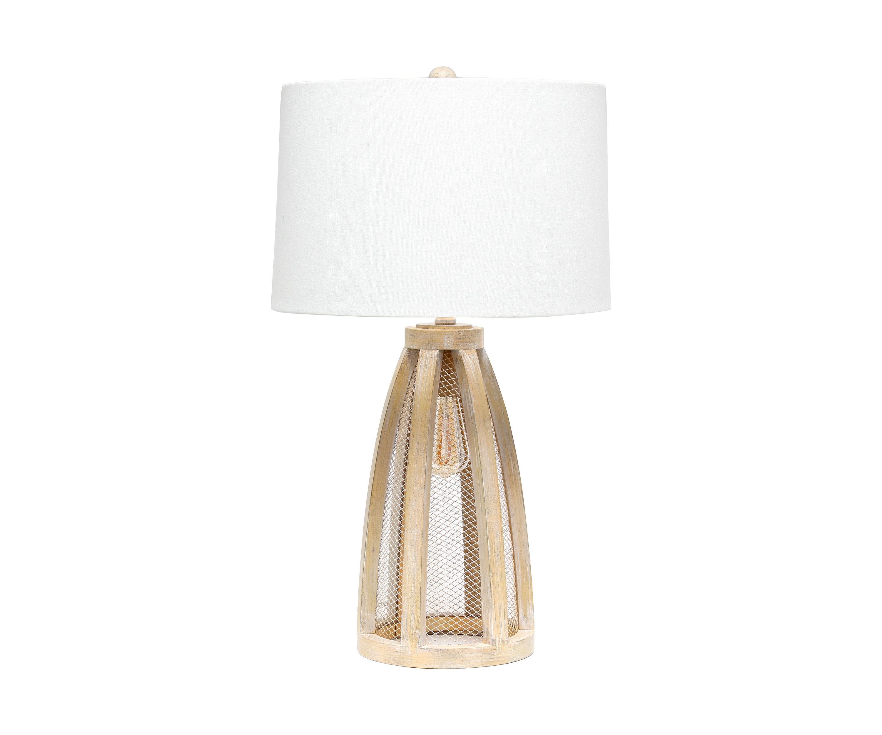Wooded Arch Farmhouse Table Lamp with White Fabric Shade