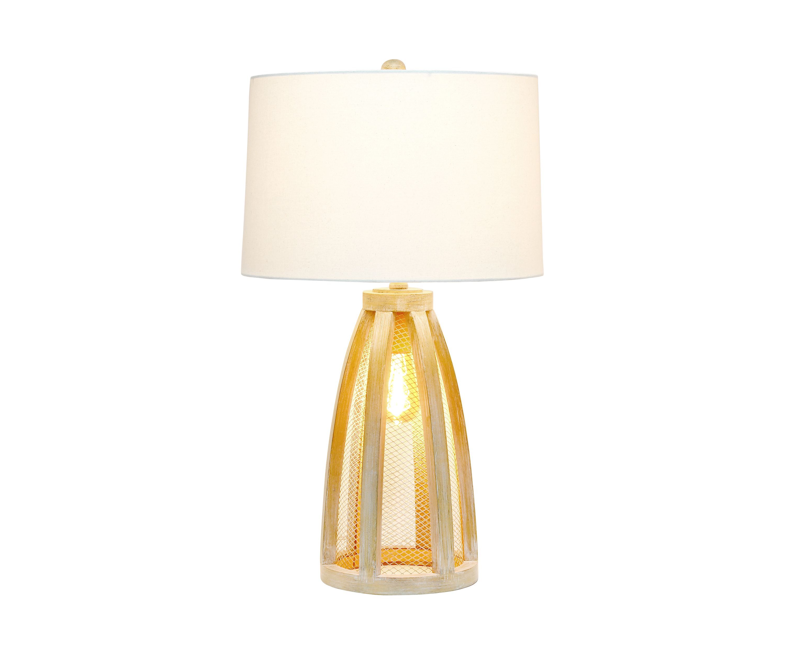 Wooded Arch Farmhouse Table Lamp with White Fabric Shade