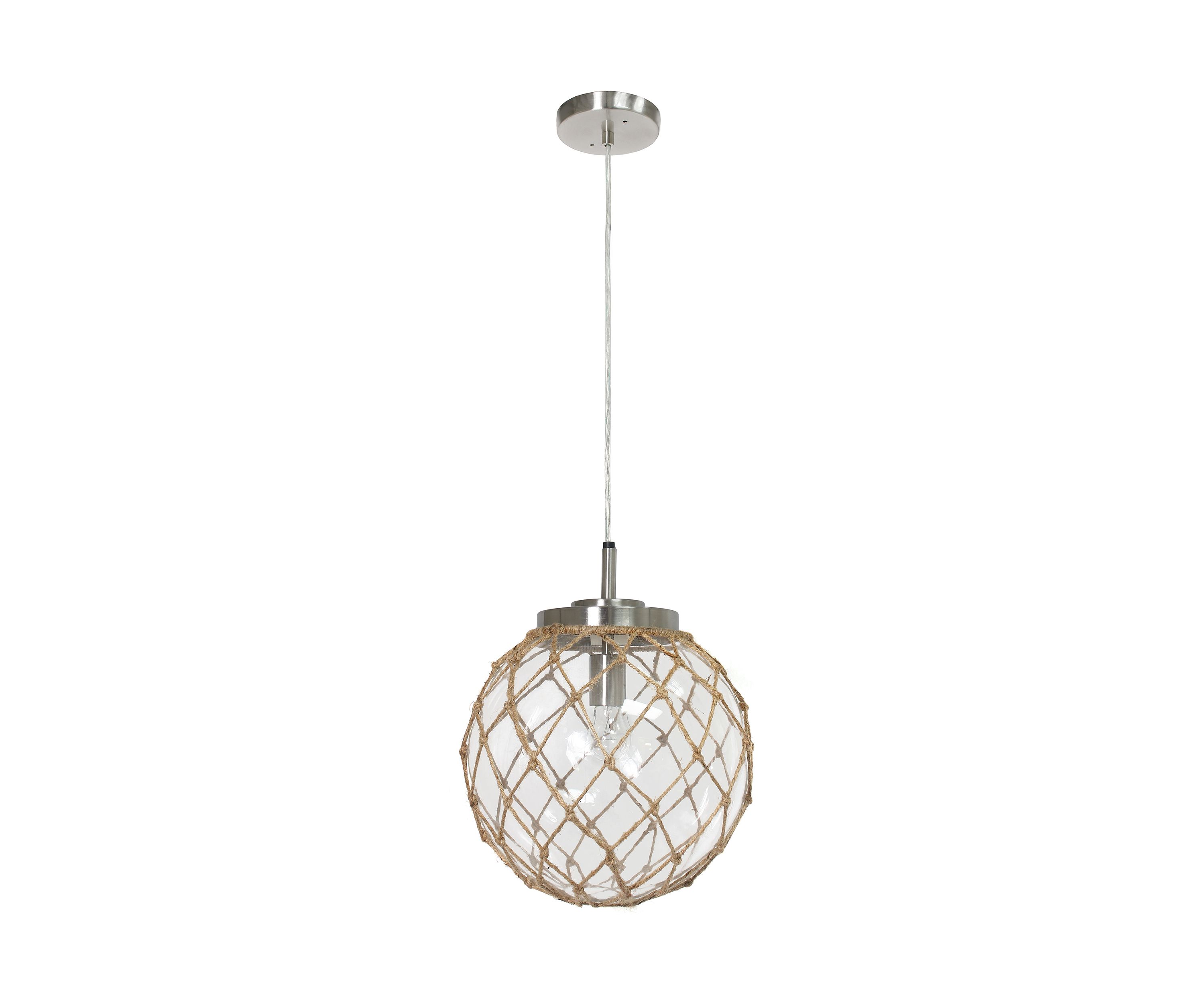 Buoy Netted Brushed Nickel Coastal Ocean Sea Glass Pendant with Natural Rope