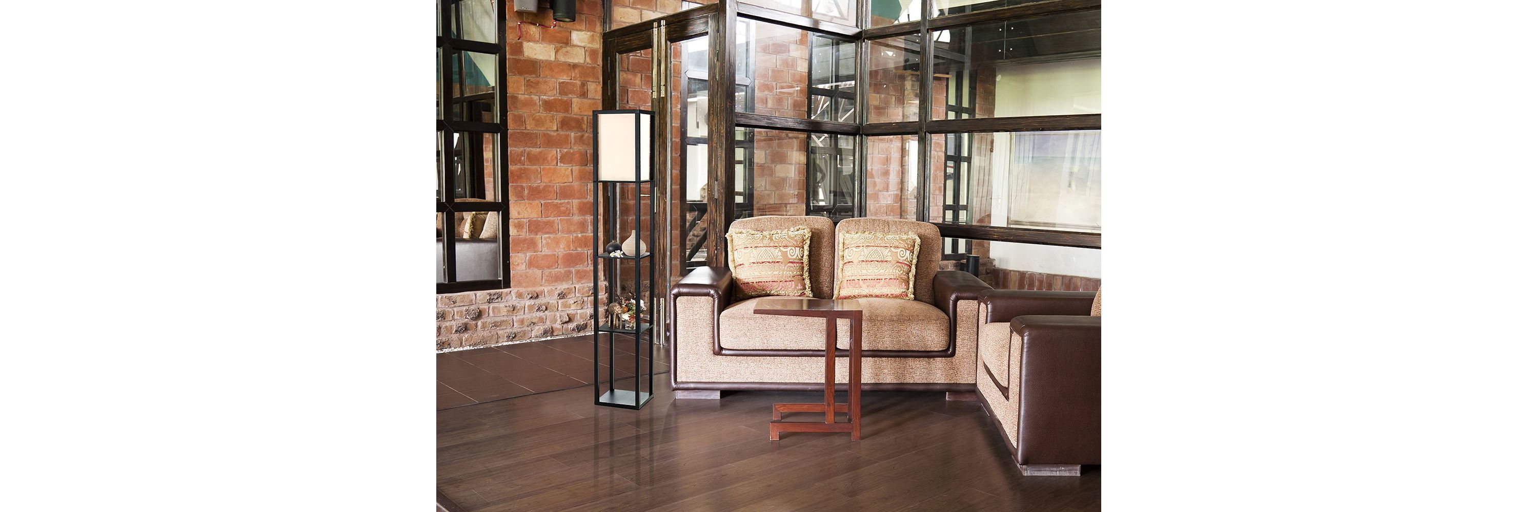 Floor Lamp Etagere Organizer Storage Shelf with Linen Shade