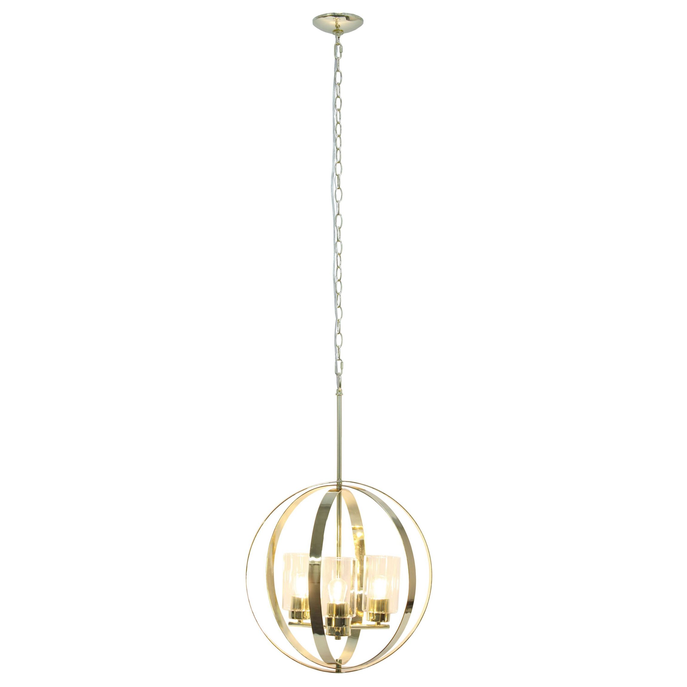 3-Light 18" Adjustable Globe Hanging Metal and Clear Glass Ceiling Pendant
