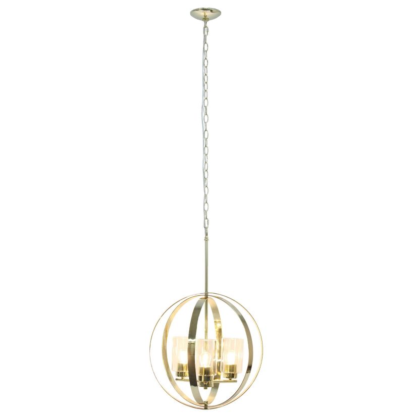 3-Light 18" Adjustable Globe Hanging Metal and Clear Glass Ceiling Pendant