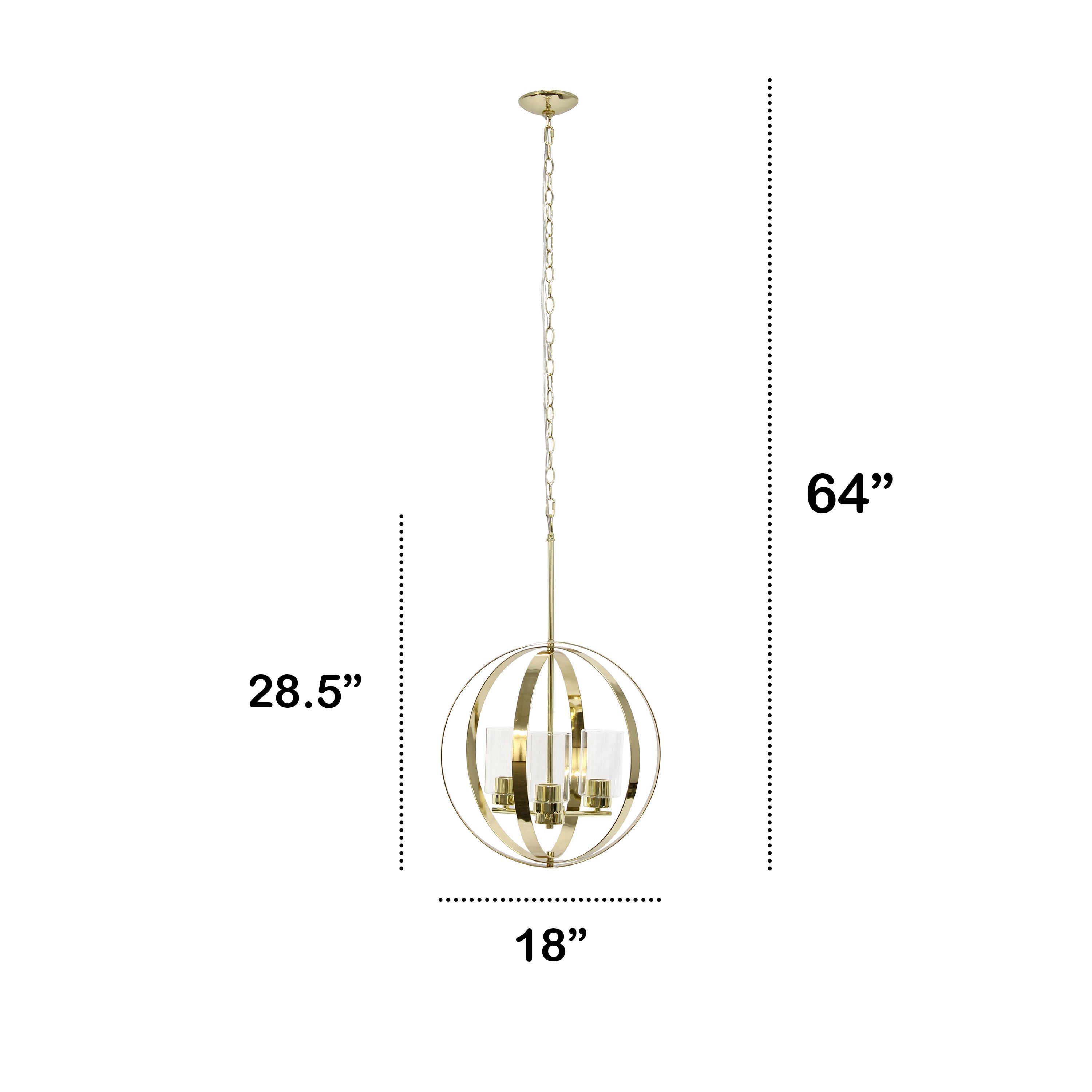 3-Light 18" Adjustable Globe Hanging Metal and Clear Glass Ceiling Pendant