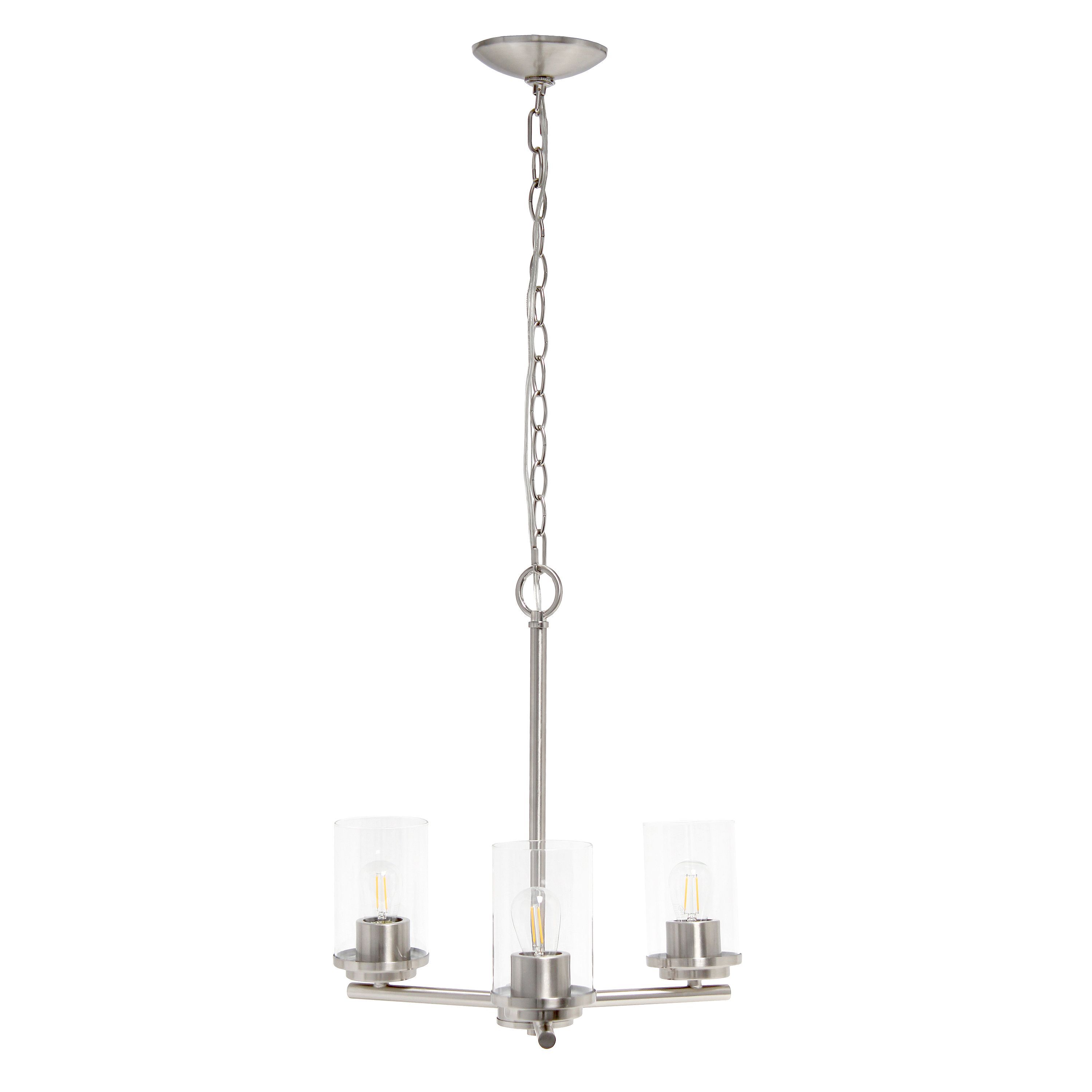 3-Light 15" Classic Contemporary Clear Glass and Metal Hanging Pendant Chandelier