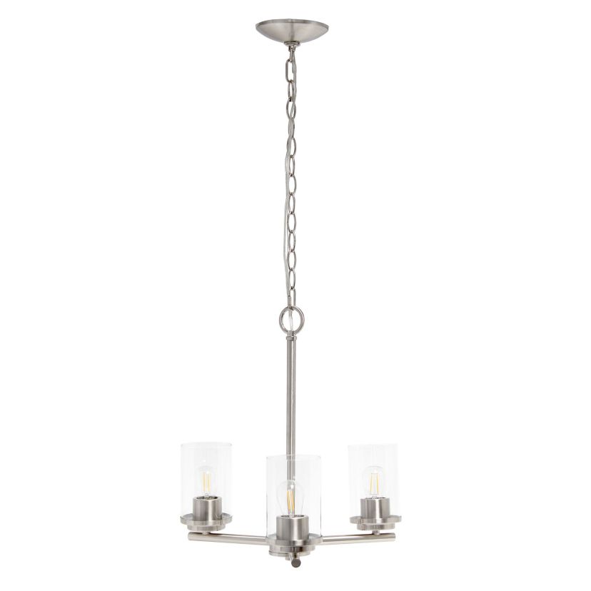 3-Light 15" Classic Contemporary Clear Glass and Metal Hanging Pendant Chandelier