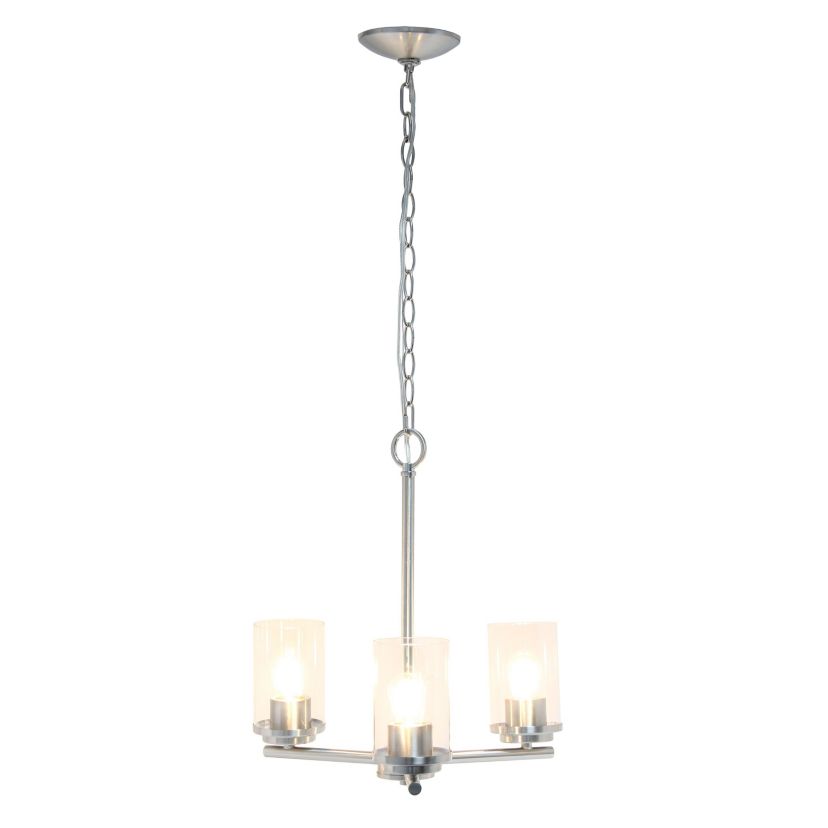 3-Light 15" Classic Contemporary Clear Glass and Metal Hanging Pendant Chandelier