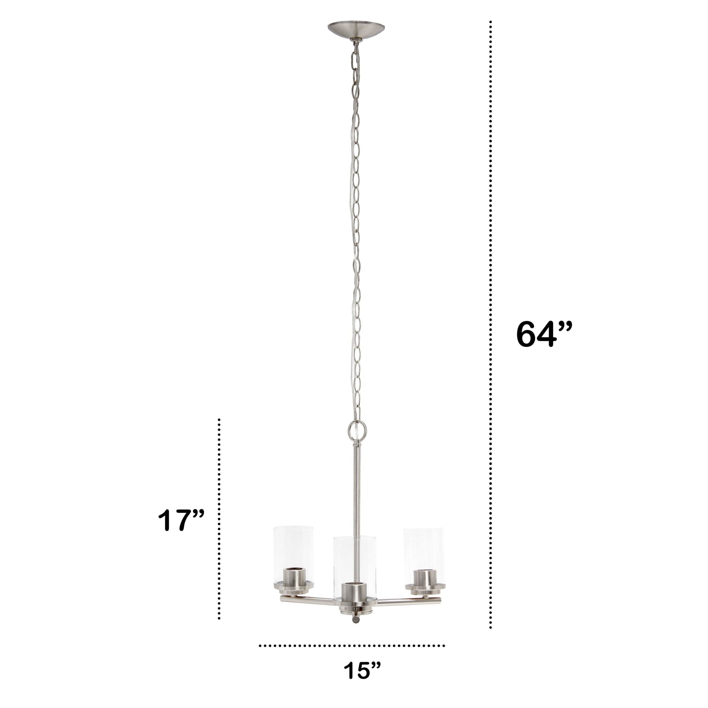 3-Light 15" Classic Contemporary Clear Glass and Metal Hanging Pendant Chandelier
